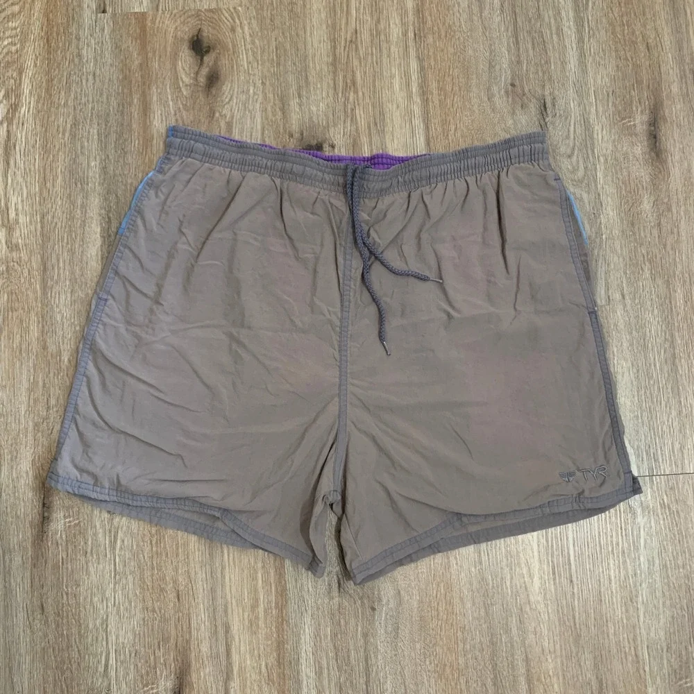 Vintage‎ 90s TYR color-block swim shorts in blue purple gray - size small mens